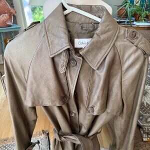 Womans Calvin Klein 100% Butter Soft Leather Belted Jacket, L